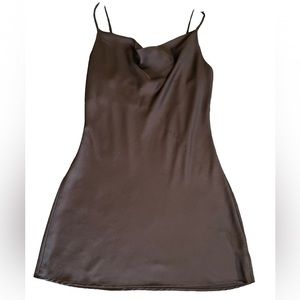 Black Satin Flowy Cowl Neck Mini Dress